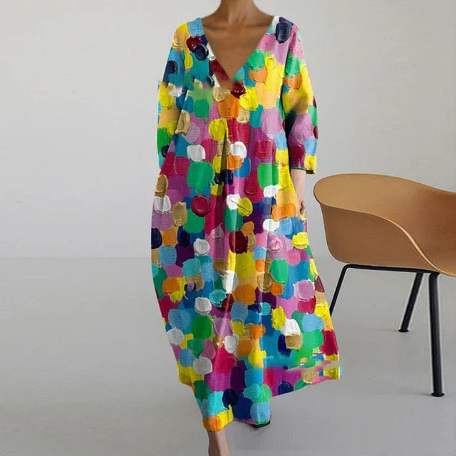 MB | Elegantes, farbenfrohes Sommerkleid mit Aufdruck