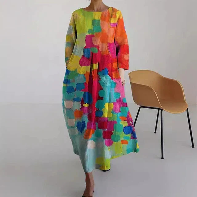 MB | Elegantes, farbenfrohes Sommerkleid mit Aufdruck