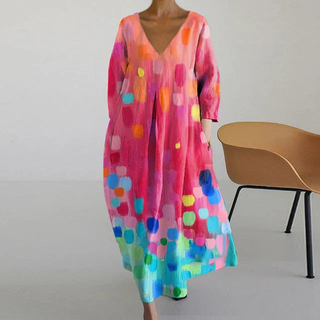 MB | Elegantes, farbenfrohes Sommerkleid mit Aufdruck