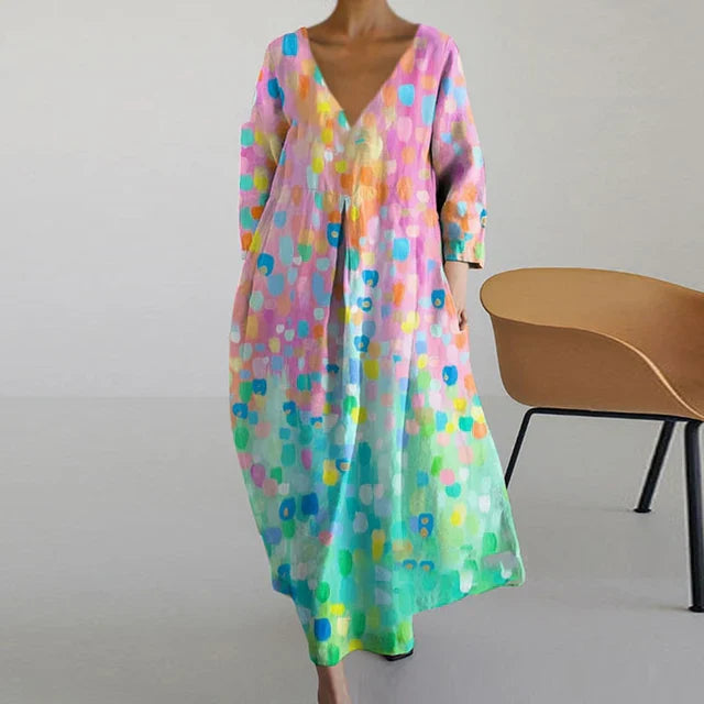 MB | Elegantes, farbenfrohes Sommerkleid mit Aufdruck