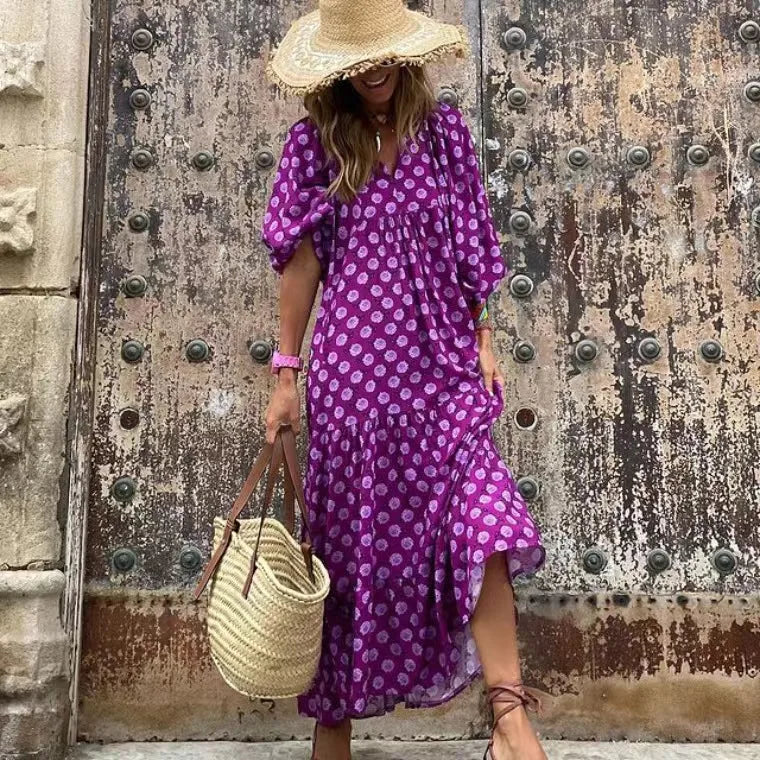 MB | Langes, frühlingshaftes Kleid mit Puffärmeln