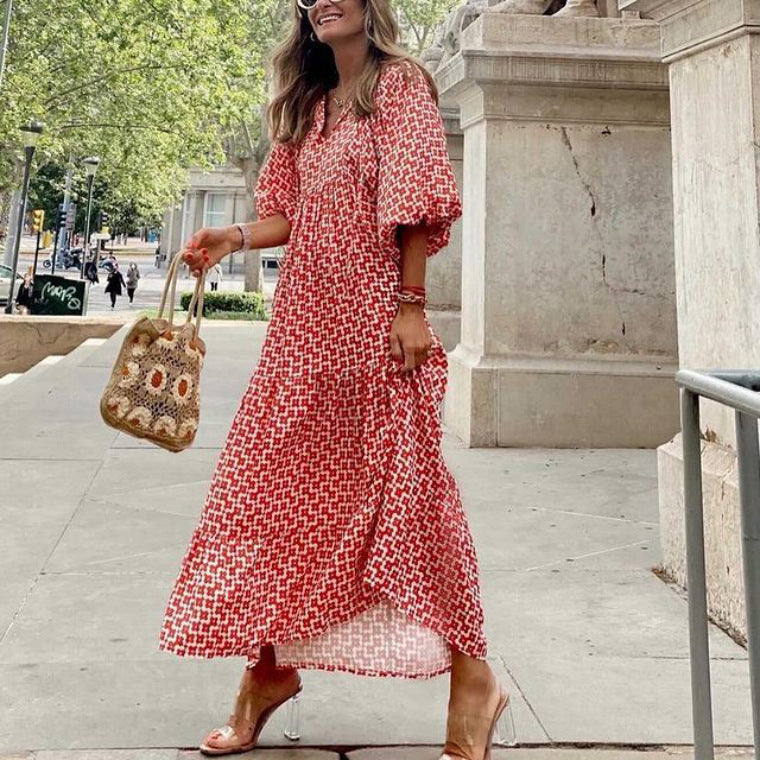 MB | Langes, frühlingshaftes Kleid mit Puffärmeln