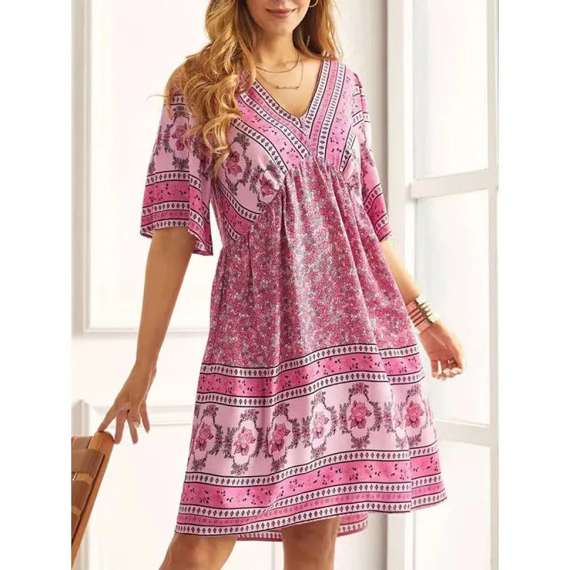 MB | Bedrucktes Midikleid mit V-Ausschnitt