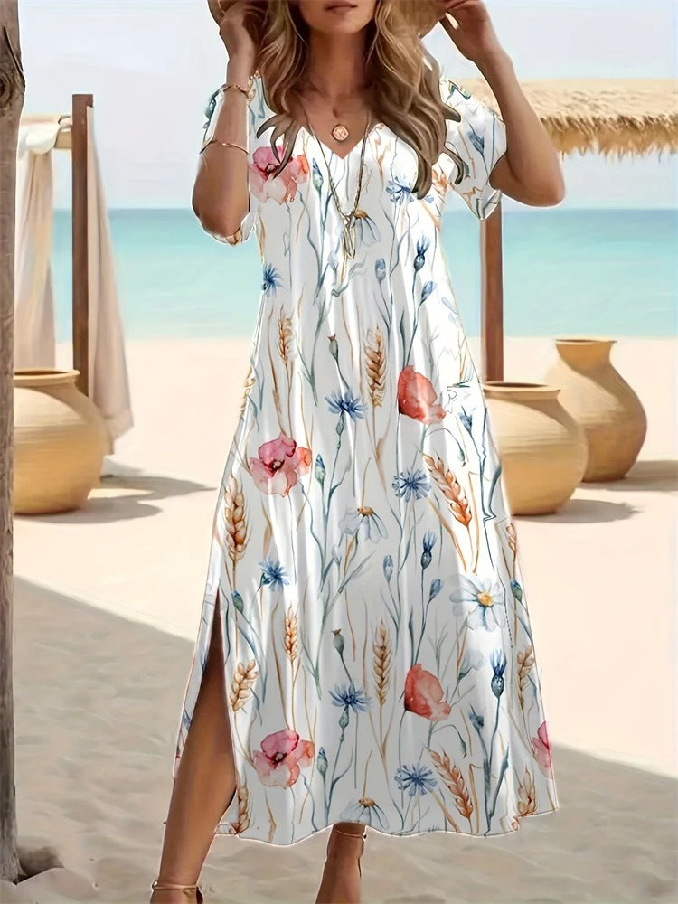 MB | Kurzärmeliges Midikleid mit böhmischem Print