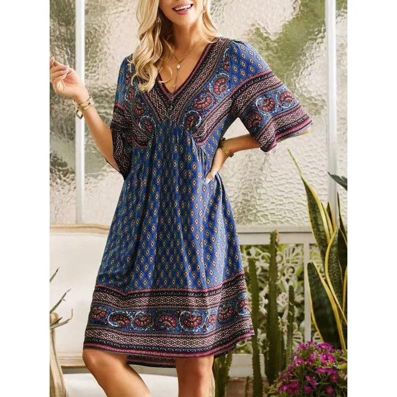 MB | Bedrucktes Midikleid mit V-Ausschnitt