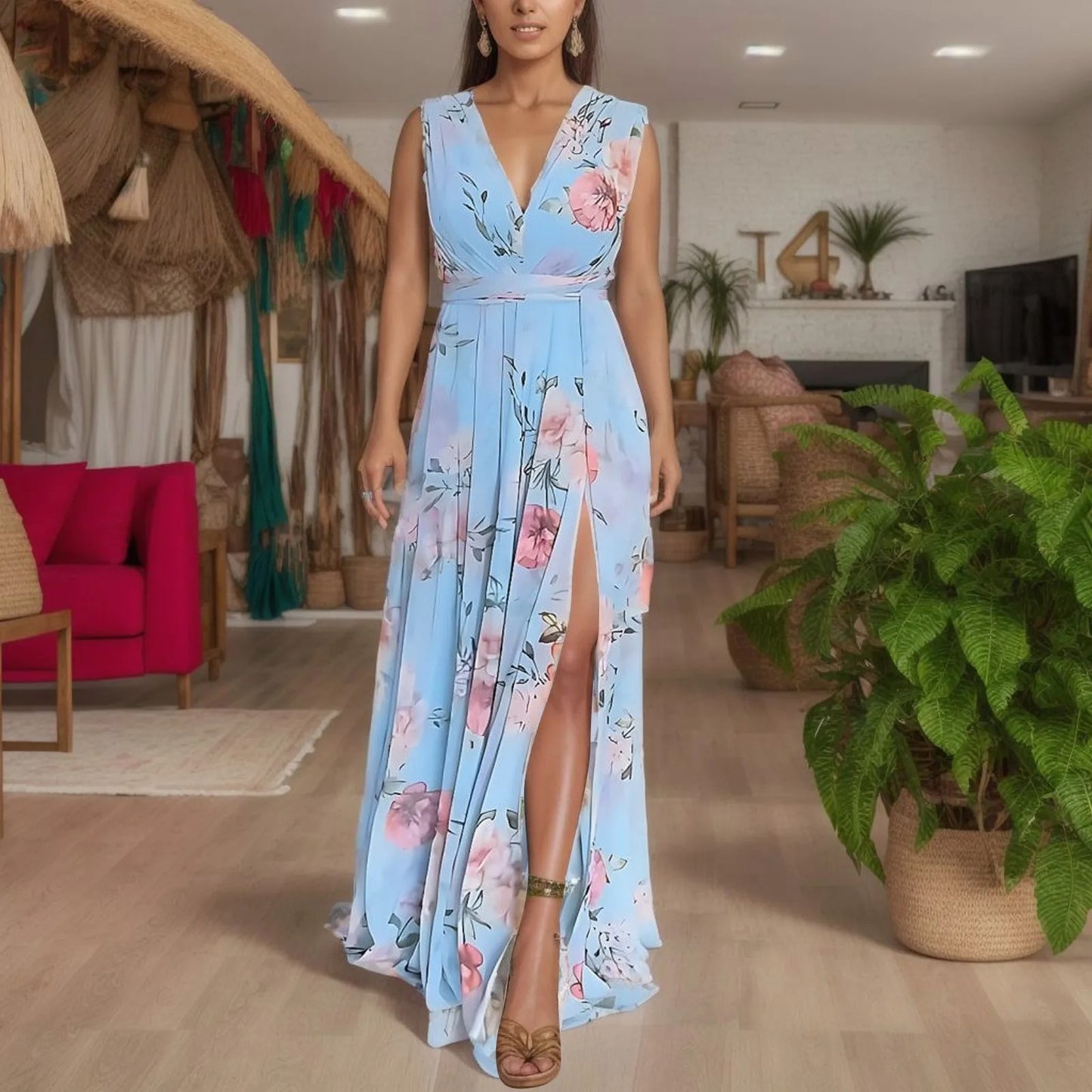 MB | Geblümtes Maxikleid mit Schlitz