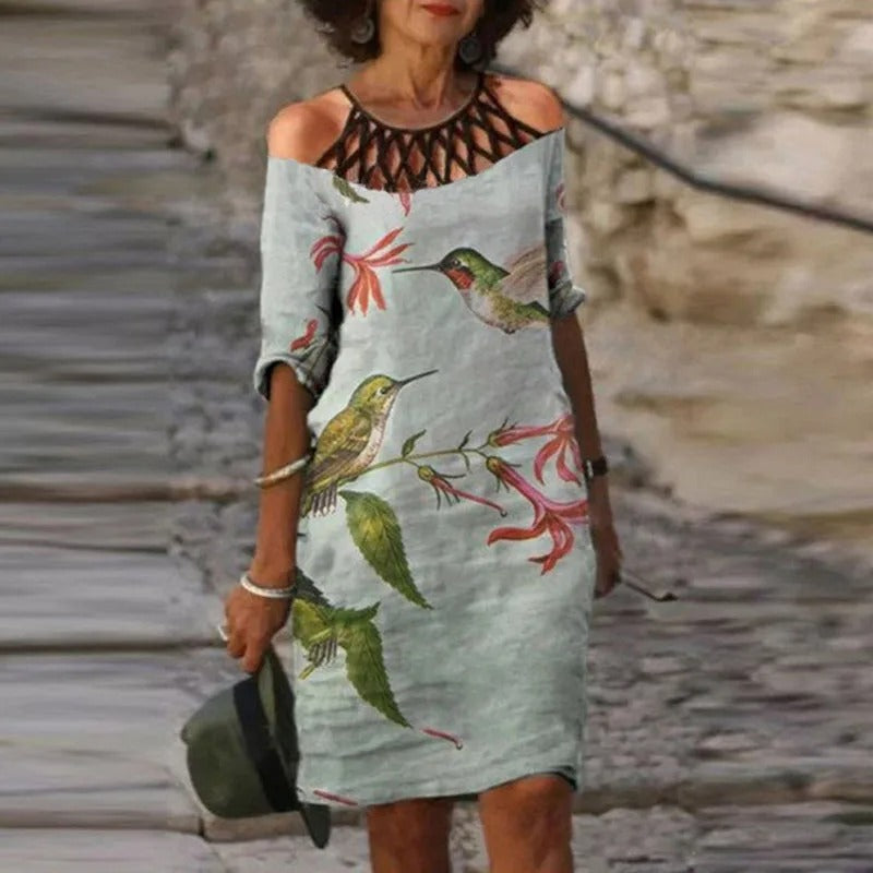 MB | Grünes Midikleid mit V-Ausschnitt und Blumenmuster
