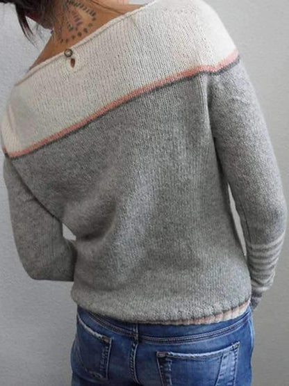 MB | Colorblock-Strickpullover mit gestreiften Ärmeln