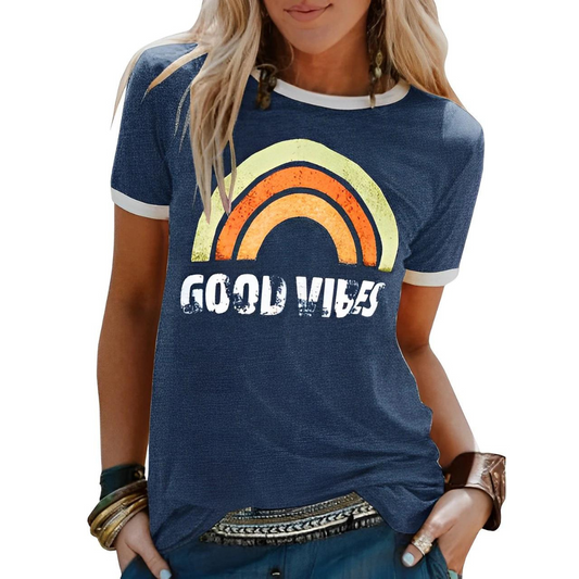 MB | Elegantes Retro-Regenbogen-Good-Vibes-T-Shirt