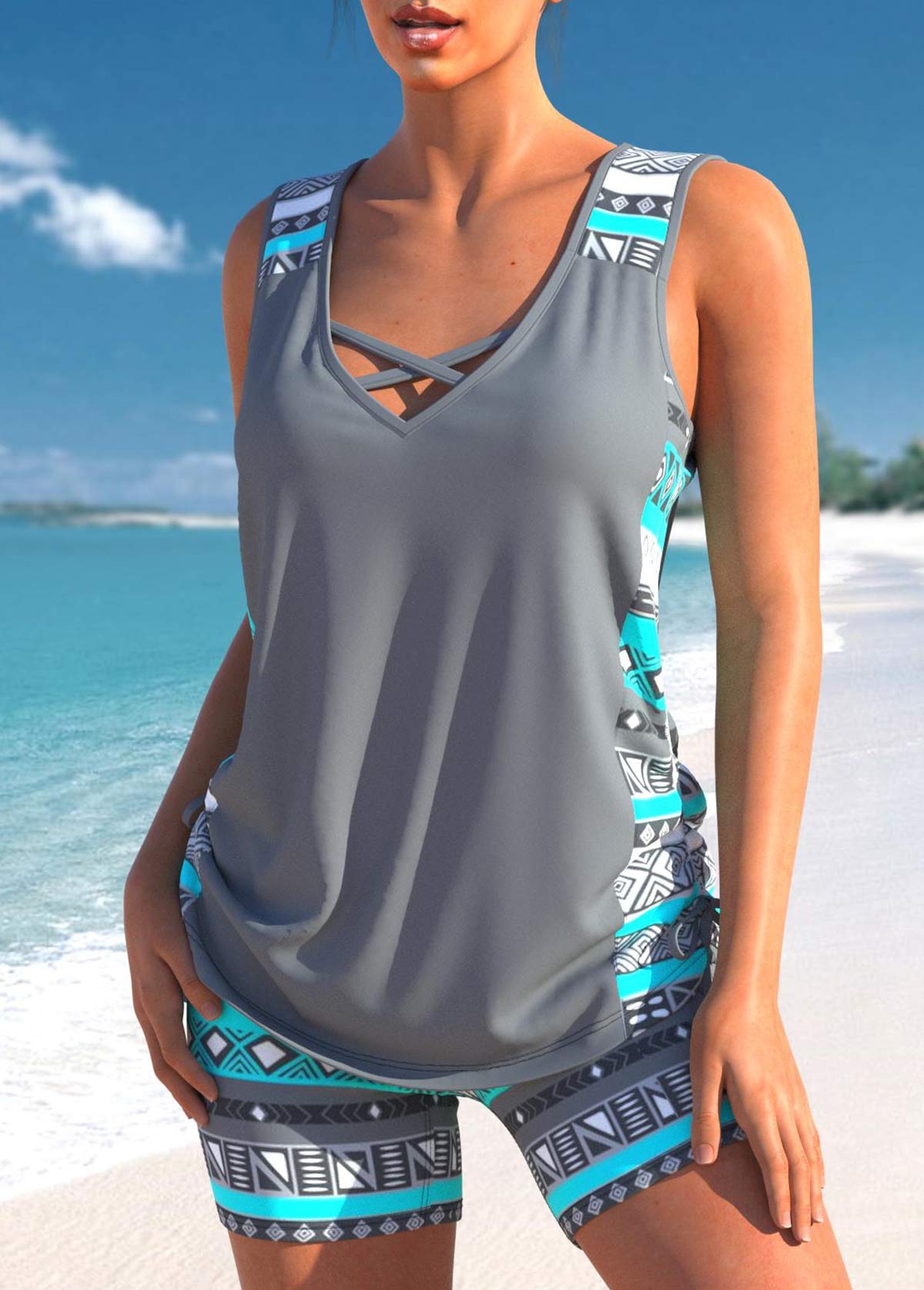 MB | Tankini mit Tribal-Print und überkreuztem Detail