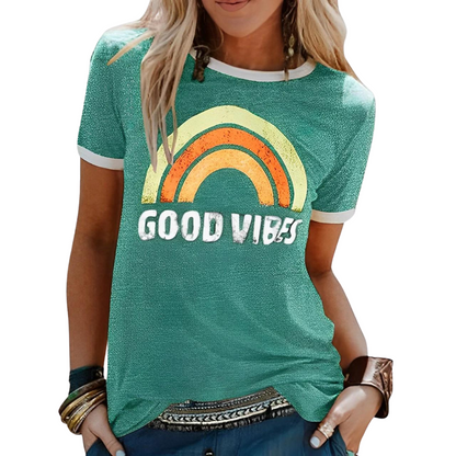 MB | Elegantes Retro-Regenbogen-Good-Vibes-T-Shirt