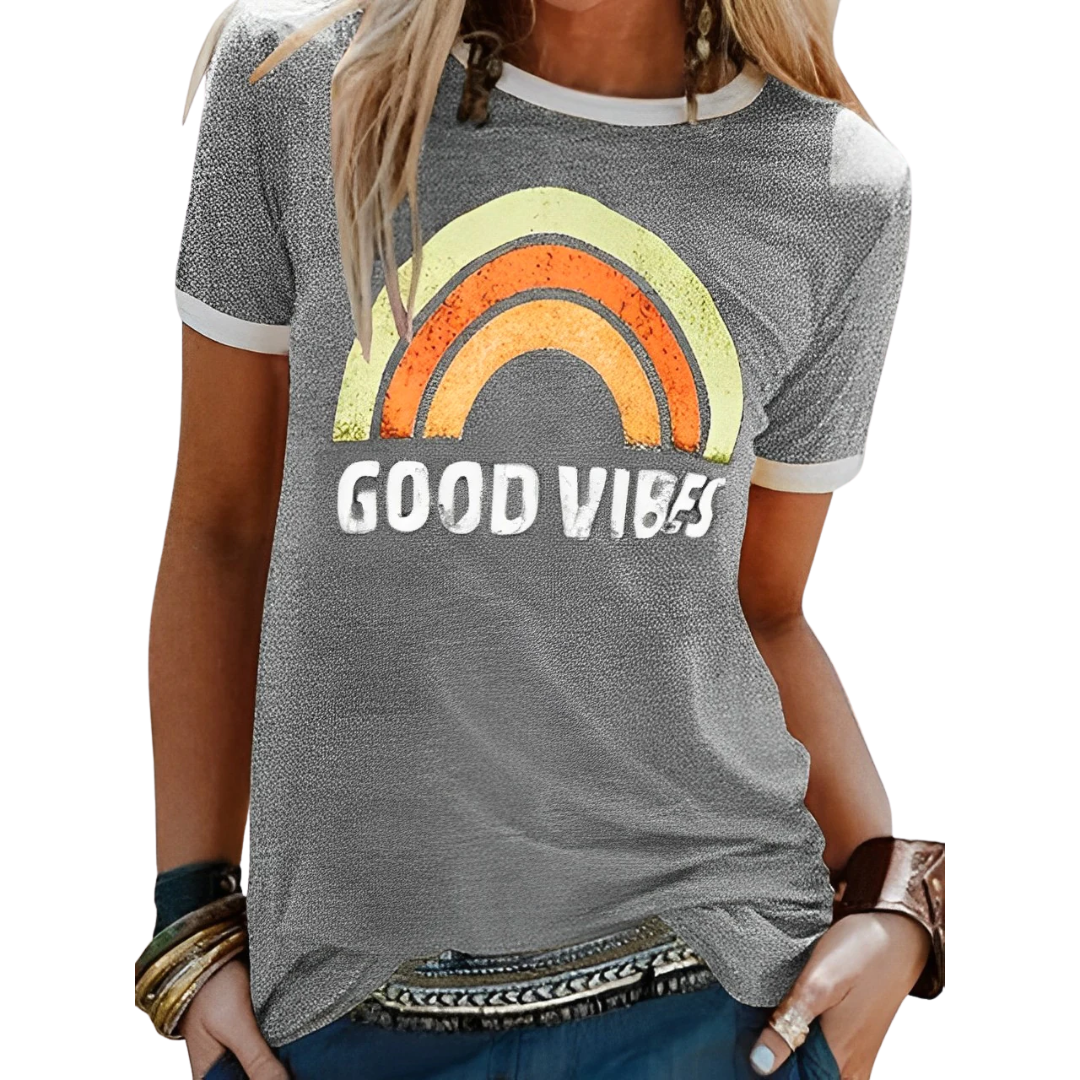 MB | Elegantes Retro-Regenbogen-Good-Vibes-T-Shirt