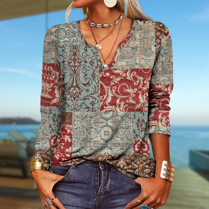 MB | langärmeliges Top mit Boho-Patchwork-Druck