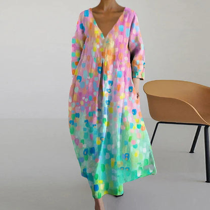 MB | Elegantes, farbenfrohes Sommerkleid mit Aufdruck