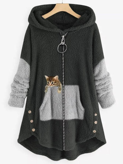 MB | Kuschelige Fleece-Kapuzenjacke mit liebenswertem Katzenprint