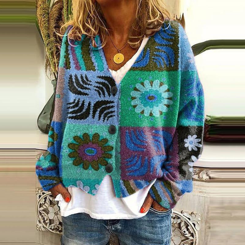 MB | Boho Patchwork Strickjacke mit Blumen