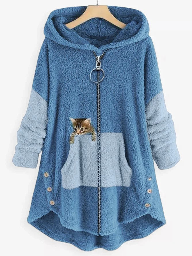 MB | Kuschelige Fleece-Kapuzenjacke mit liebenswertem Katzenprint