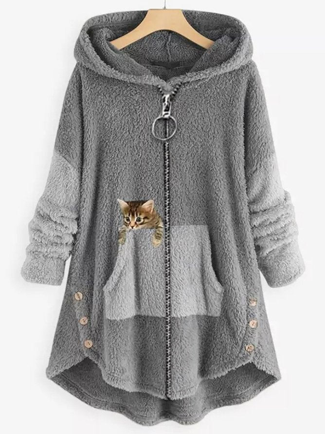 MB | Kuschelige Fleece-Kapuzenjacke mit liebenswertem Katzenprint