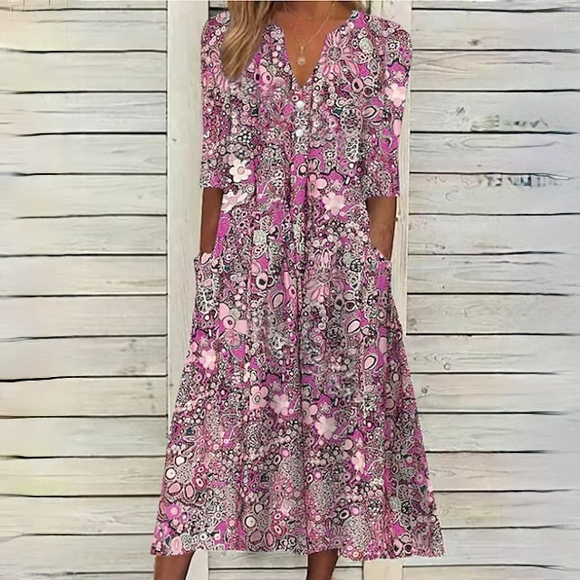 MB | Florales Kleid mit V-Ausschnitt und Seitentaschen