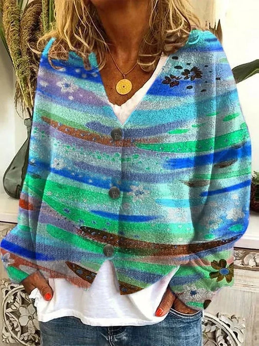 MB | Bedruckte Strickjacke mit Knopfleiste