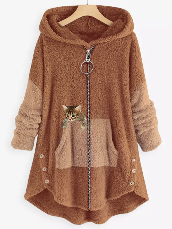 MB | Kuschelige Fleece-Kapuzenjacke mit liebenswertem Katzenprint