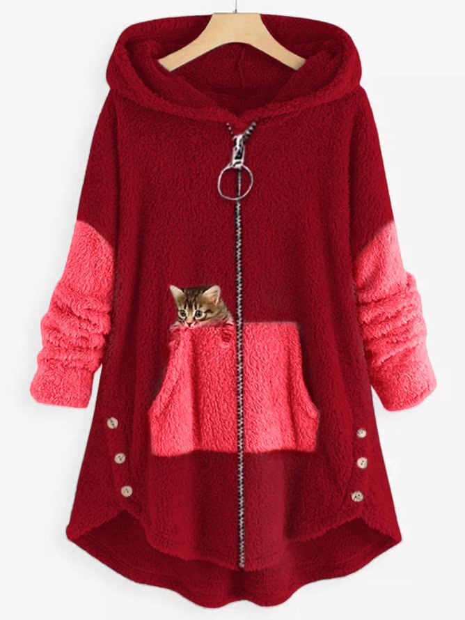 MB | Kuschelige Fleece-Kapuzenjacke mit liebenswertem Katzenprint