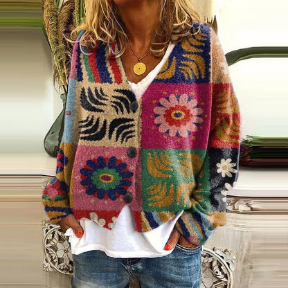 MB | Boho Patchwork Strickjacke mit Blumen