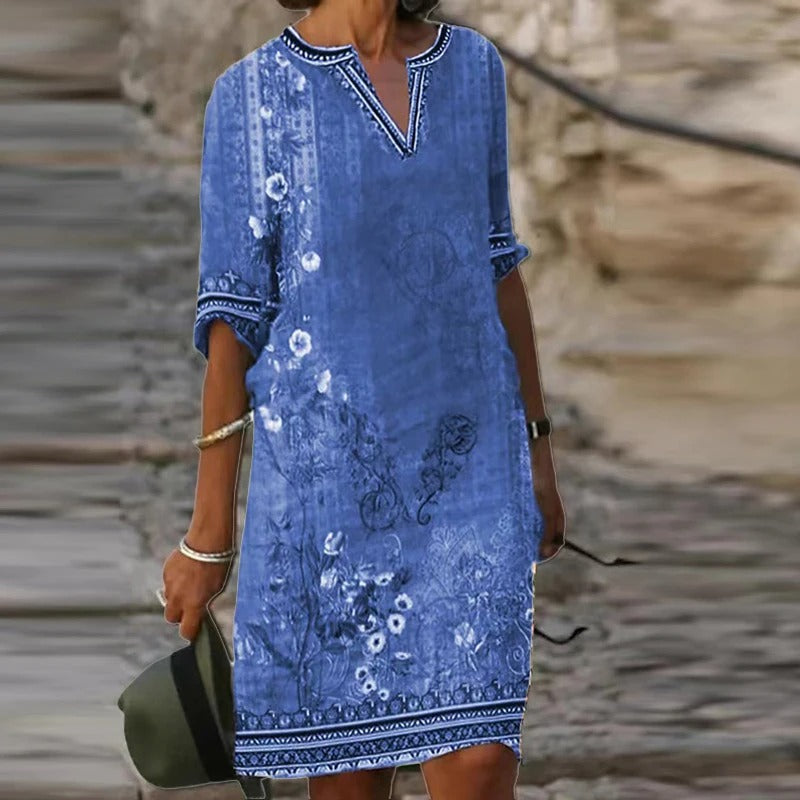 MB | Grünes Midikleid mit V-Ausschnitt und Blumenmuster