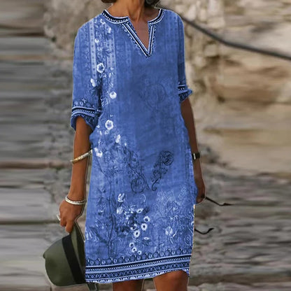 MB | Grünes Midikleid mit V-Ausschnitt und Blumenmuster