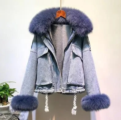 MB | Luxuriöse Kunstpelz-Denimjacke