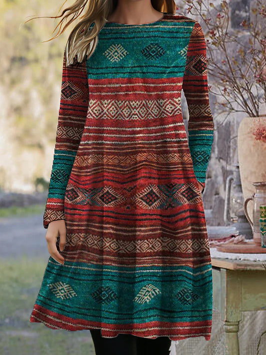 MB | Langärmeliges Midikleid mit Boho-Print